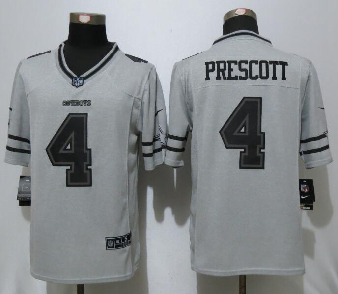 Nike Dallas Cowboys #4 Prescott Nike Gridiron Gray II Limited Jersey